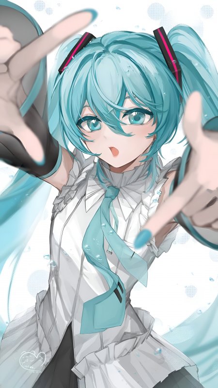 初音未来白色衬衫双马尾少女动漫手机壁纸