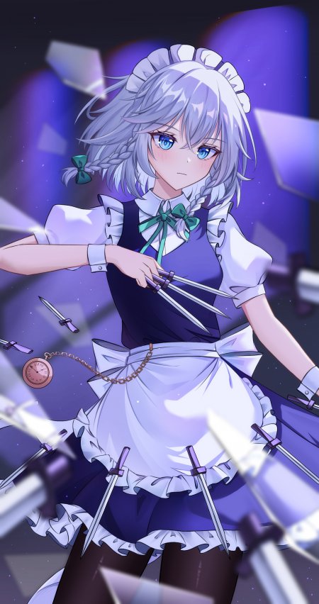 东方Project十六夜咲夜女仆装持飞刀少女动漫手机壁纸