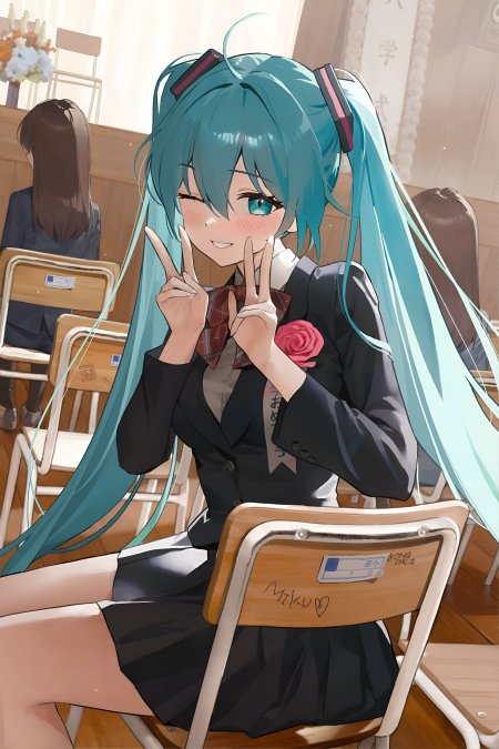 初音未来教室校服比耶少女动漫手机壁纸