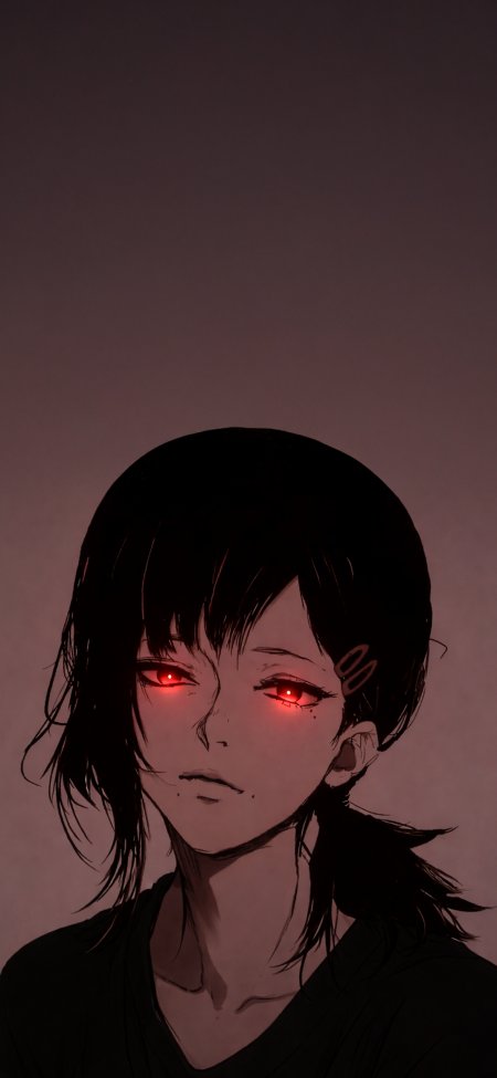 电锯人东山小红红色眼睛严肃表情少女动漫手机壁纸