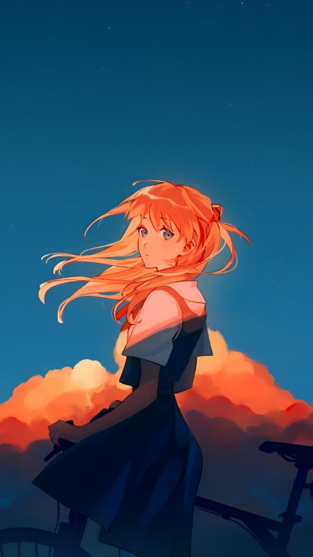 新世纪福音战士明日香夕阳骑车少女动漫手机壁纸