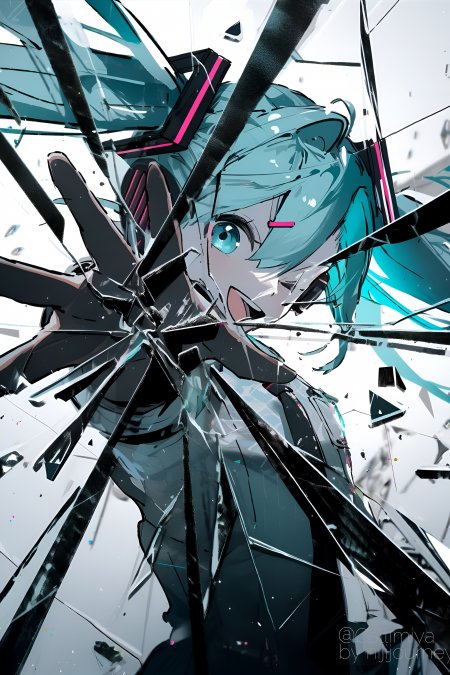 初音未来破碎玻璃冲击视觉效果少女动漫手机壁纸