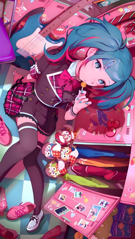 初音未来粉色房间躺姿少女动漫手机壁纸