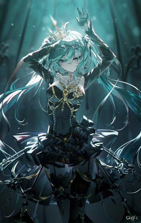 初音未来黑色礼服戴皇冠少女动漫手机壁纸