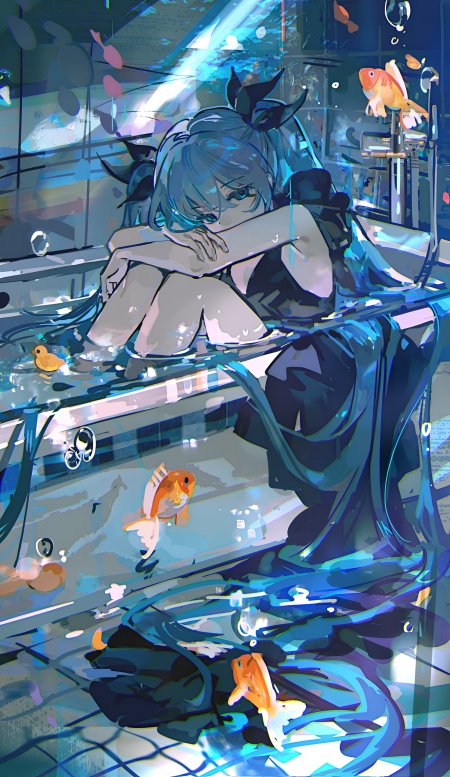 初音未来水族馆沉思少女动漫手机壁纸