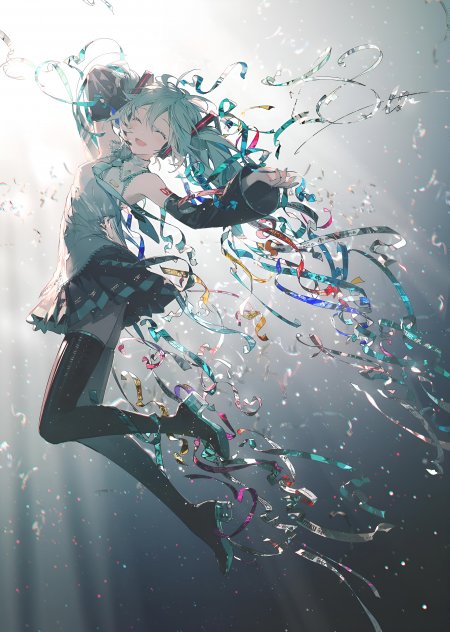 初音未来彩带环绕飞舞少女动漫手机壁纸