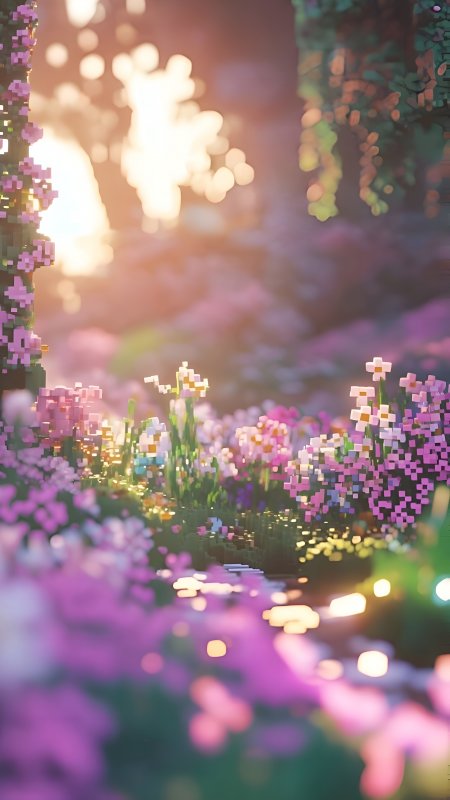我的世界花海阳光像素风景游戏手机壁纸