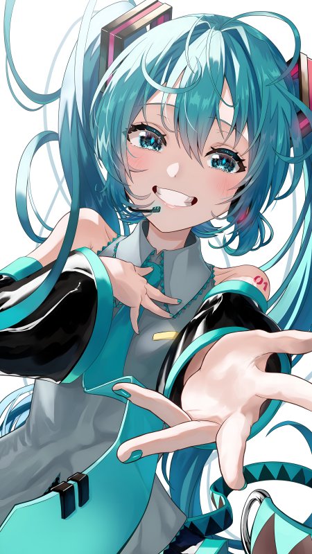 初音未来微笑伸手互动少女动漫手机壁纸