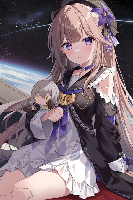 黑塔壁纸 – 崩坏星穹铁道 长发魔女怀抱人偶星空背景动漫手机壁纸