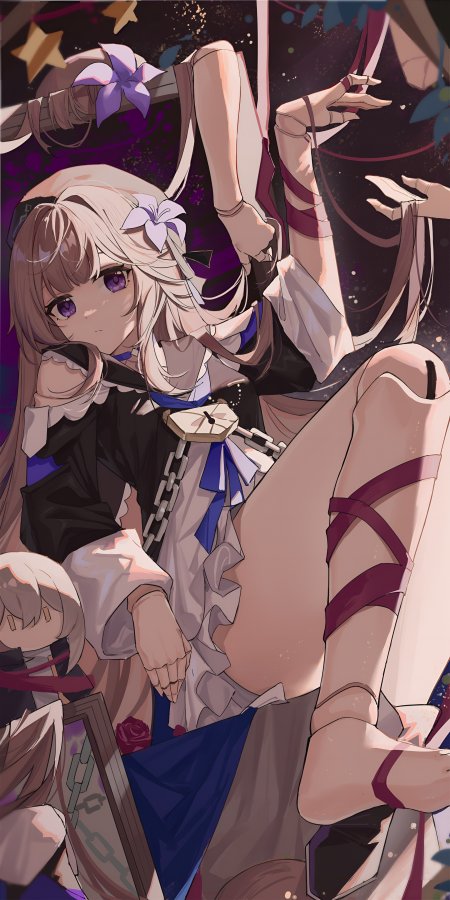 黑塔壁纸 – 崩坏星穹铁道 魔法少女黑塔倒挂姿势星空背景动漫手机壁纸