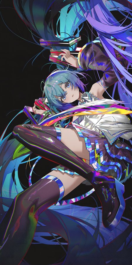 初音未来炫彩舞台动态造型少女动漫手机壁纸