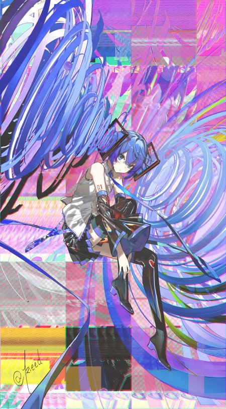 初音未来赛博朋克风蓝发少女动漫手机壁纸