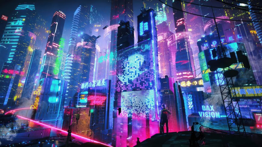 赛博朋克霓虹都市夜景未来科技感动漫电脑壁纸