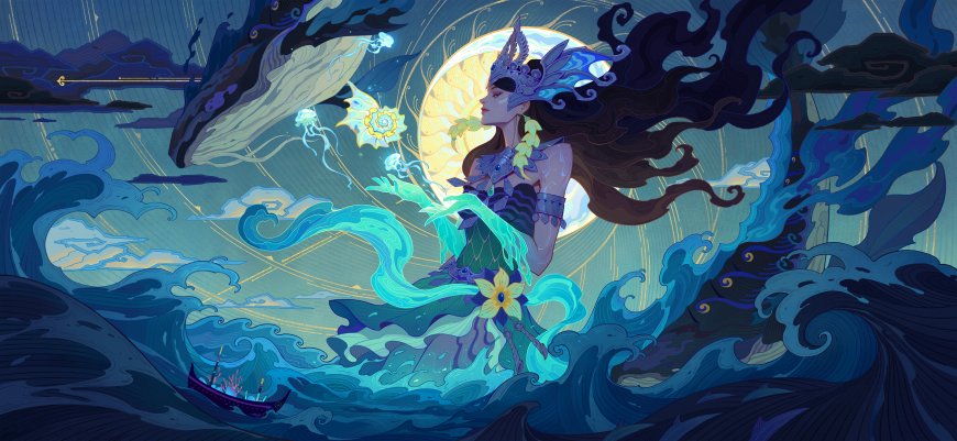 王者荣耀海月深海幻梦皮肤月夜海浪女神游戏电脑壁纸
