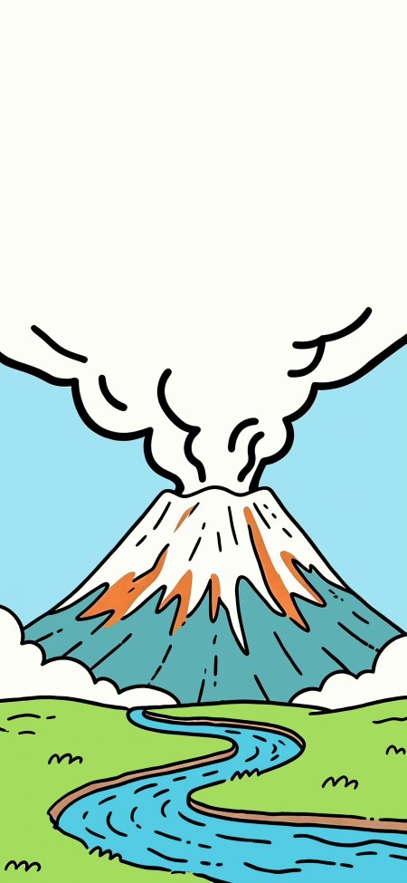 卡通火山喷发河流蜿蜒童趣可爱风景手机壁纸