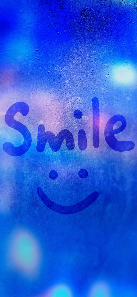 蓝色背景Smile字样笑脸图案积极阳光创意手机壁纸