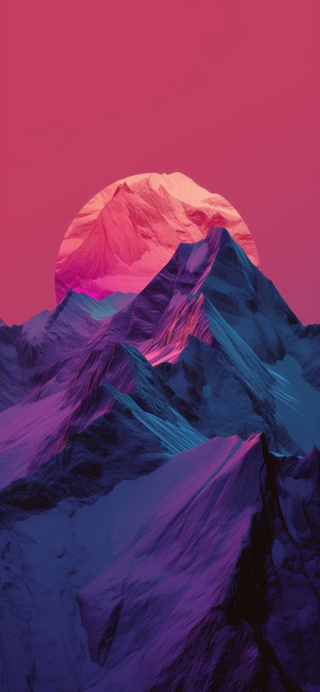 粉紫渐变雪山圆形山体创意风景手机壁纸