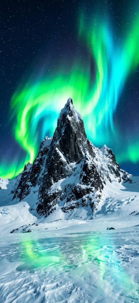 极光映照雪山冰湖梦幻壮丽风景手机壁纸