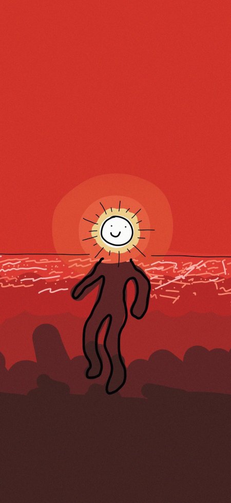 红色背景太阳头小人奔跑活力满满创意动漫手机壁纸