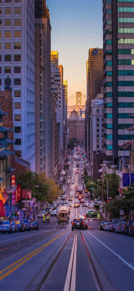旧金山街道缆车穿城都市风情风景手机壁纸