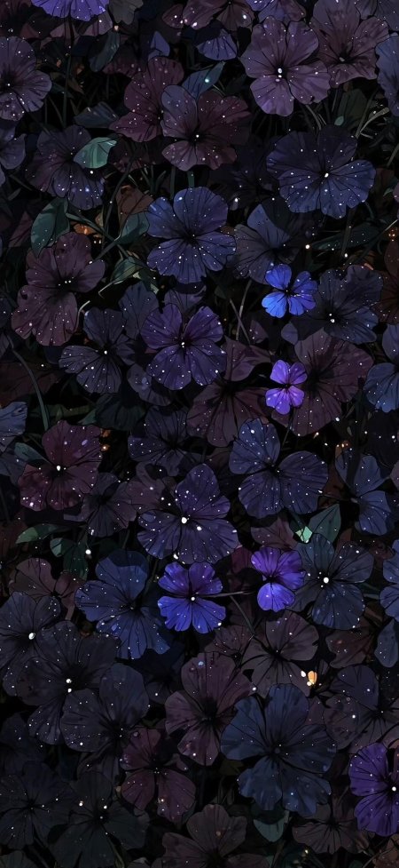 深紫花朵星光点缀梦幻唯美植物手机壁纸
