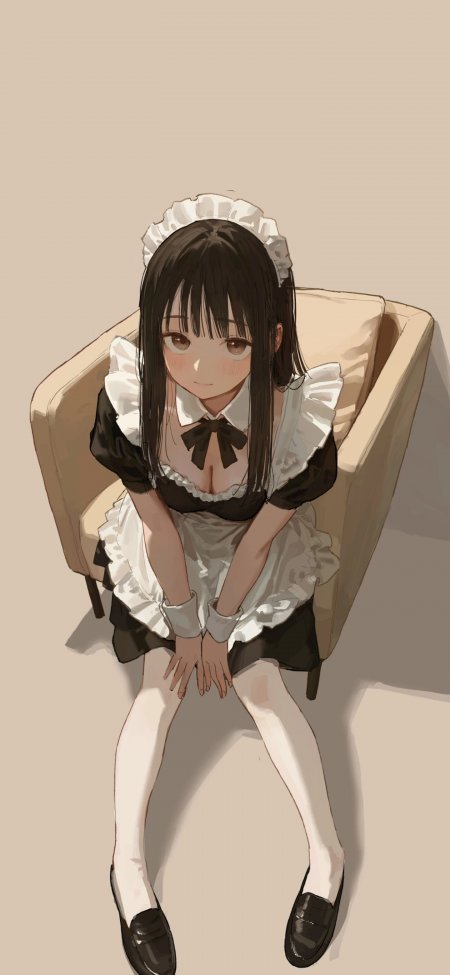 少女穿黑白女仆装坐椅子动漫手机壁纸