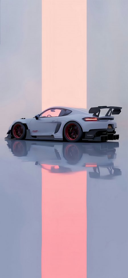 保时捷718GT4RS白色跑车光影反射汽车手机壁纸