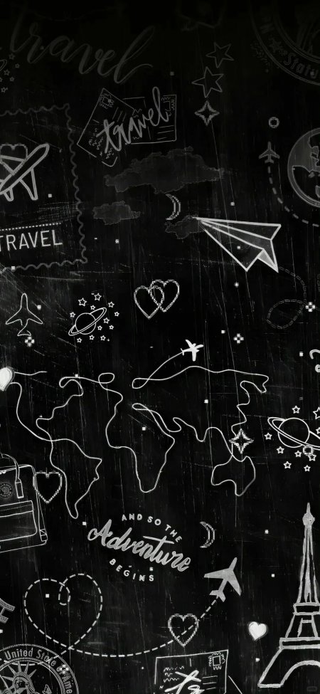 旅行元素黑板手绘世界地图创意手机壁纸