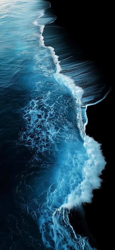 蓝色海浪拍岸自然风景手机壁纸
