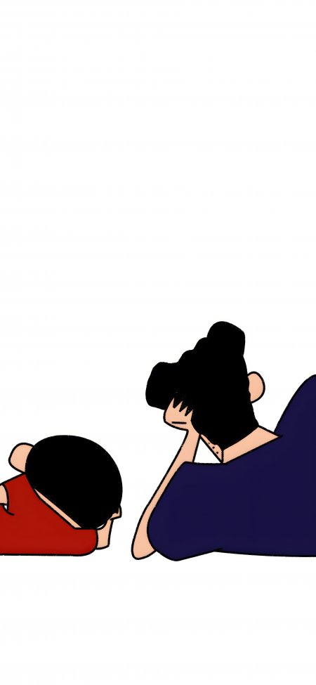 蜡笔小新与妈妈躺卧卡通动漫手机壁纸