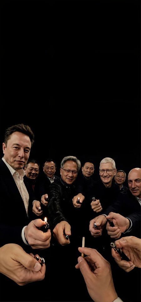 马斯克黄仁勋等科技大佬持打火机人像摄影手机壁纸