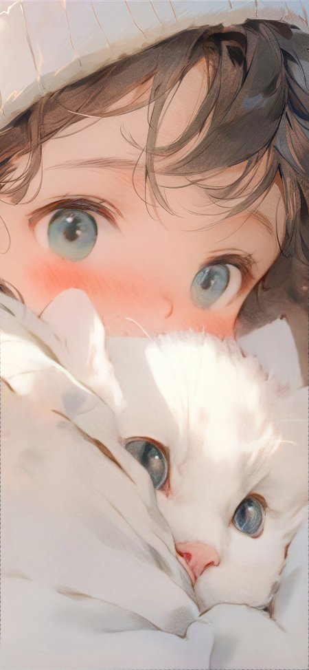 动漫少女抱着白色小猫温馨可爱动漫手机壁纸