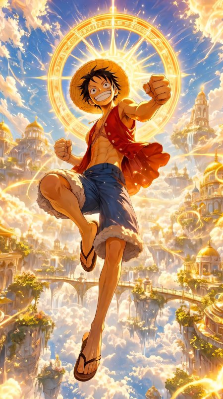 海贼王路飞天空之城跳跃战斗动漫手机壁纸