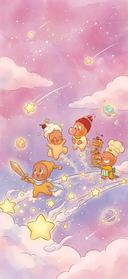 星星人宇宙冒险粉紫星空卡通手机壁纸