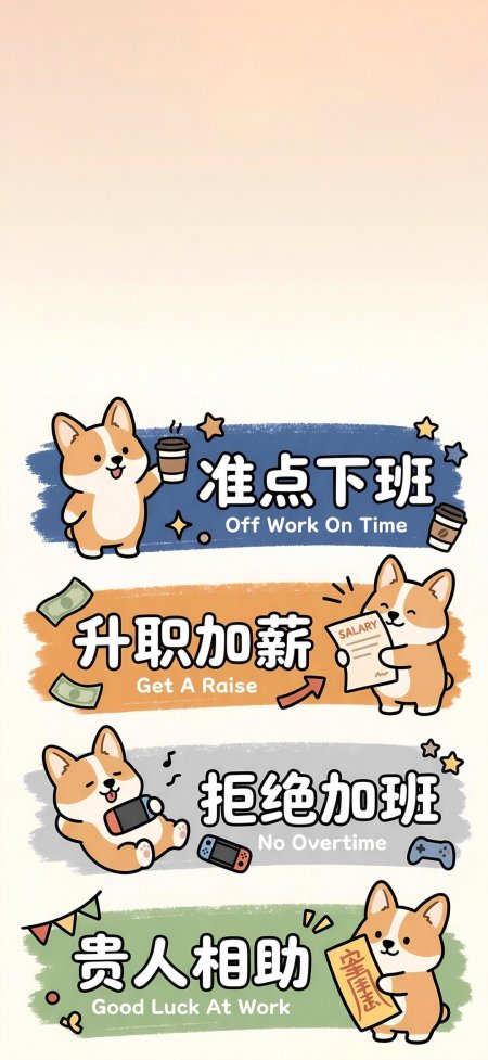 柯基犬职场心愿四格插画创意手机壁纸