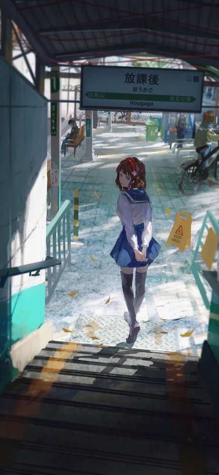 动漫少女车站回眸水手服放学场景动漫手机壁纸