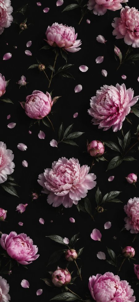 粉色牡丹花黑色背景花卉摄影手机壁纸