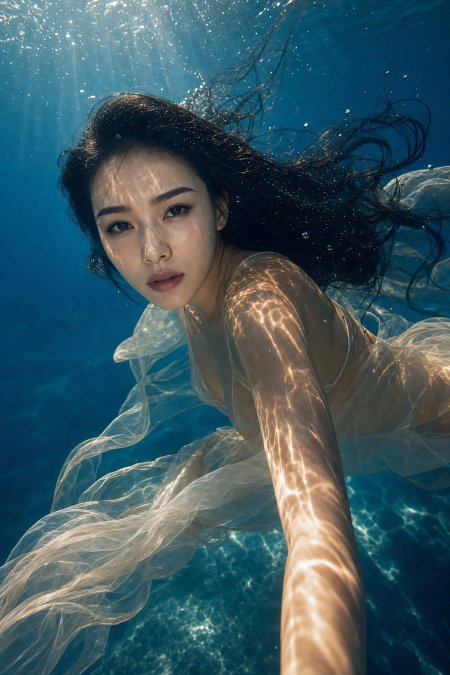 美女水下浅纱裙长发飘散光影人像 摄影手机壁纸