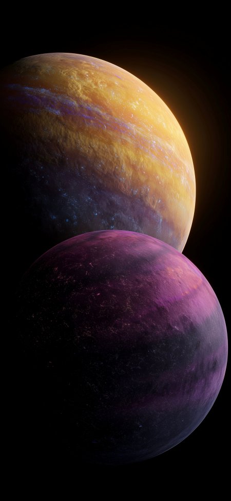 两颗色彩斑斓的行星在宇宙中相伴科幻风景手机壁纸