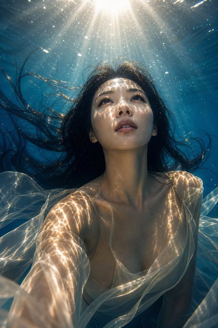 美女水下仰头长发飘散光影人像摄影手机壁纸