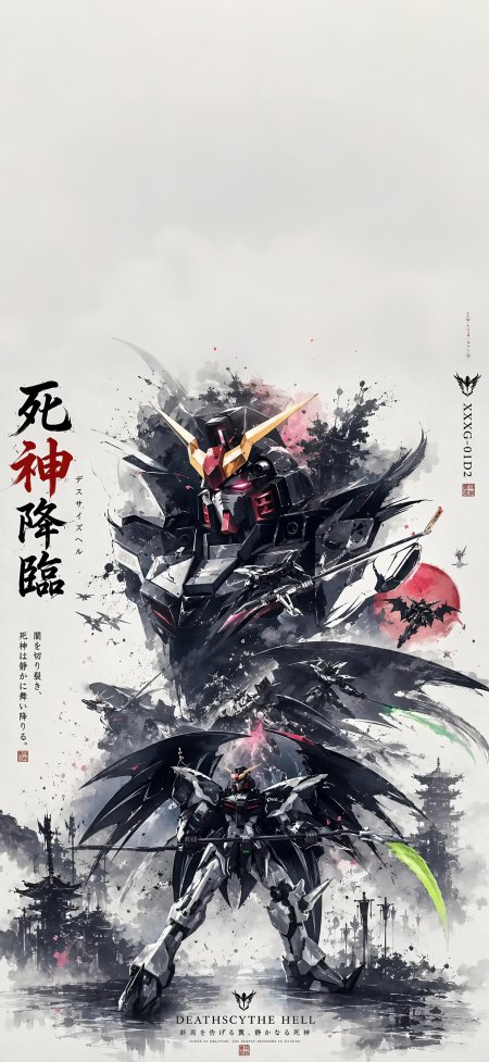 死神高达黑甲展翼持刃机甲手机壁纸
