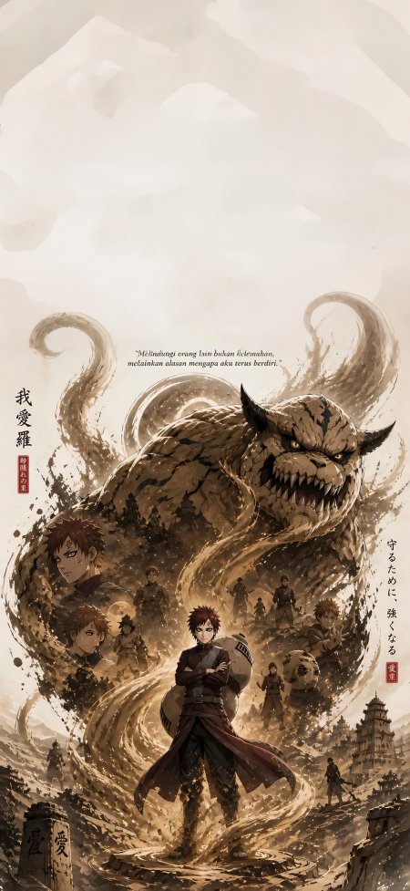 我爱罗红发背葫芦沙瀑环绕动漫手机壁纸