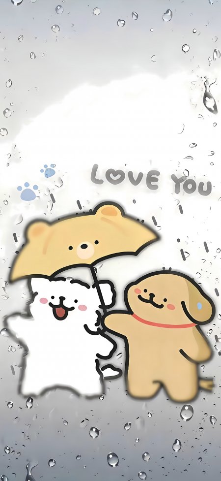 线条小狗雨中撑伞温馨陪伴治愈系动漫手机壁纸