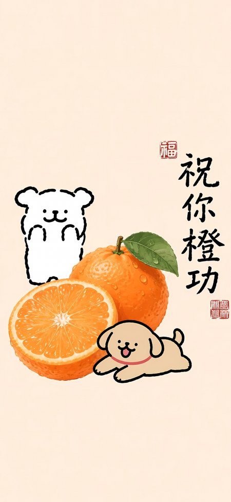 线条小狗祝你橙功谐音梗励志可爱动漫手机壁纸