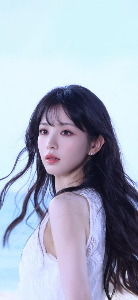 田曦薇白色蕾丝裙海边回眸清新人像手机壁纸