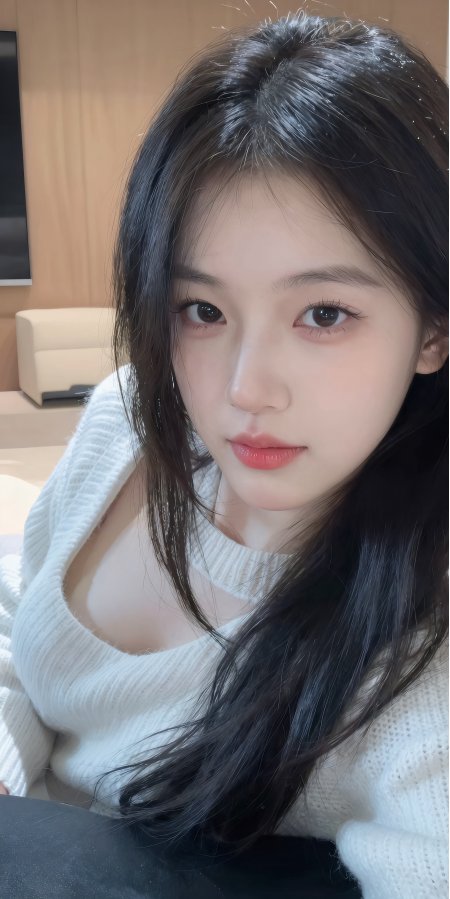 美女身穿白色毛衣的温柔特写人像摄影手机壁纸