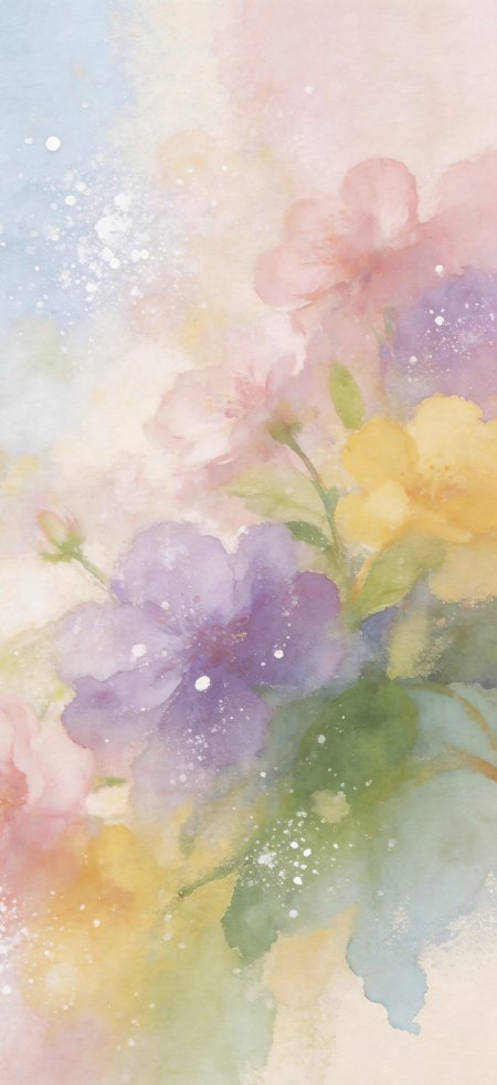 梦幻水彩花卉粉紫黄绿渐变唯美风景手机壁纸