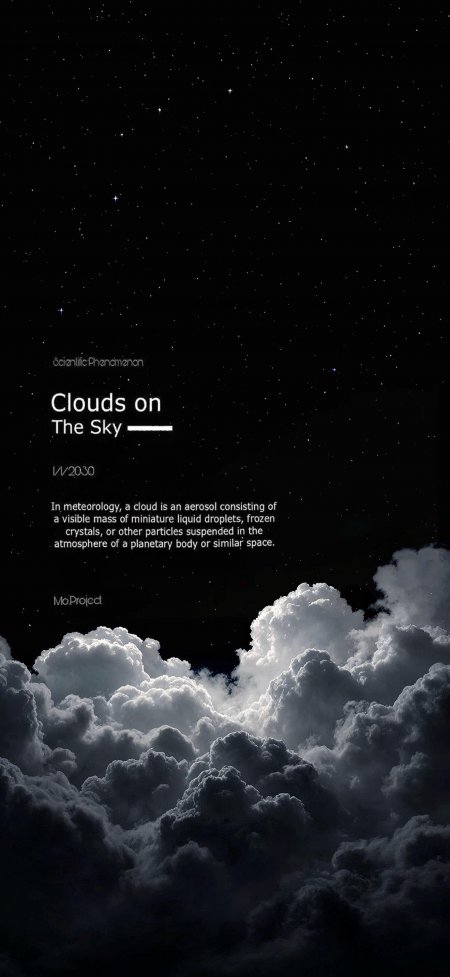 夜空云层与科学文字叠加知识感创意手机壁纸