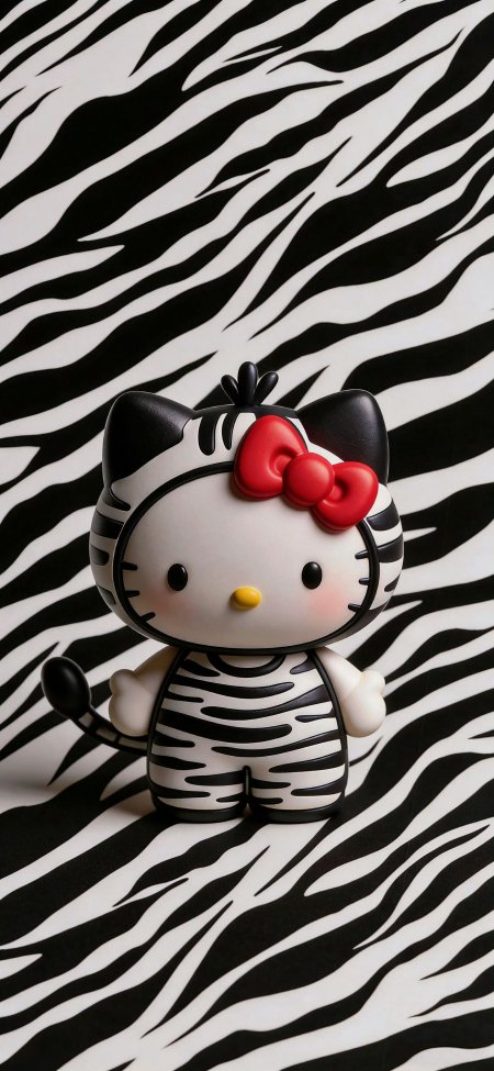 HelloKitty斑马纹红蝴蝶结可爱创意手机壁纸