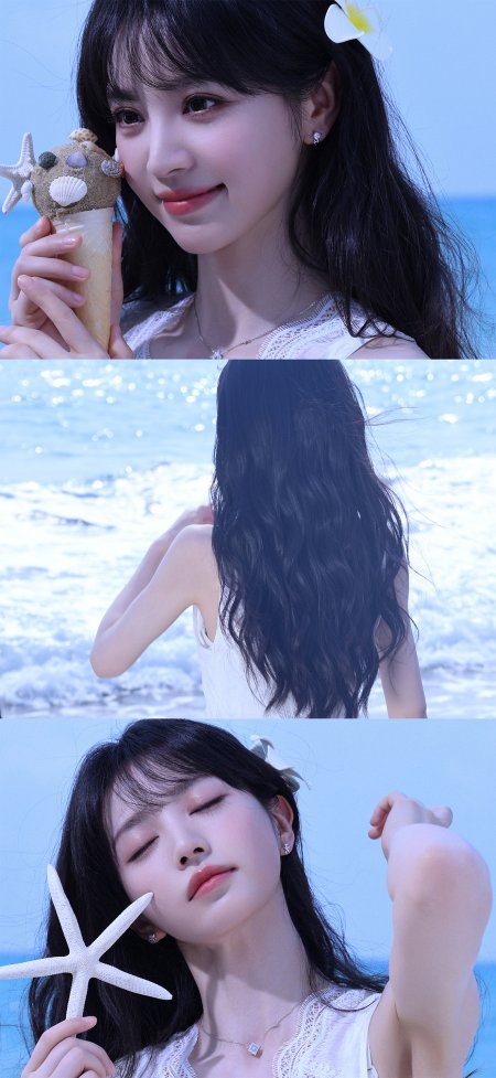 田曦薇女神海边持贝壳冰淇淋甜美人像手机壁纸